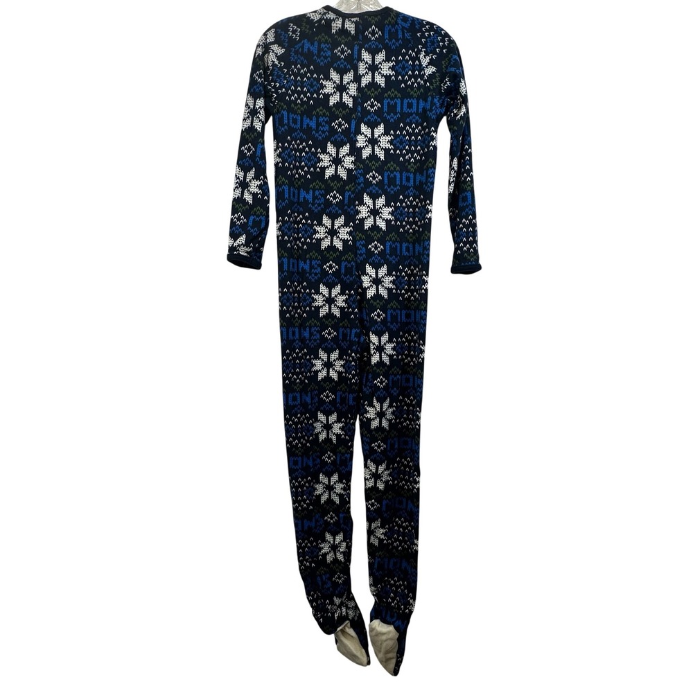 Lands End Kids Navy Fair Isle Snowflake Fleece Footed One Piece Pajamas Size 12 - Picture 2 of 7